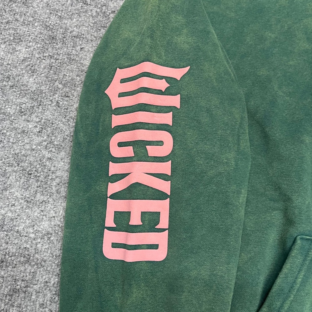 PUMA x WICKED Hoodie Womens Large Dark Myrtle Green Pink Oz Sweatshirt Acid Wash - Picture 6 of 16